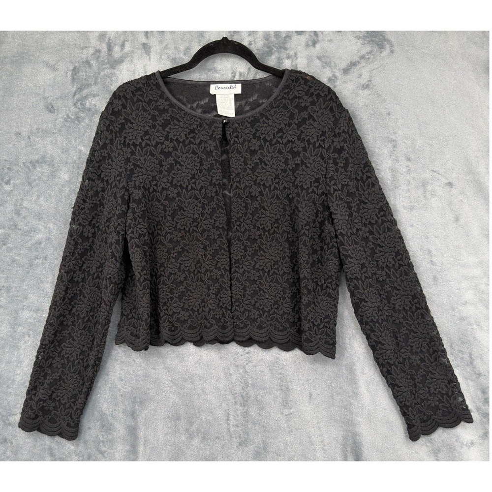 Vintage Connected Jacket Womens Size L Floral Lace Scalloped Whimsigoth Button